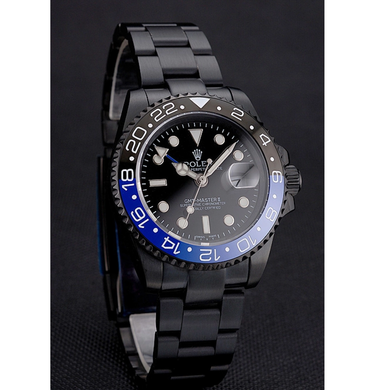 Rolex aaa copy PVD II Dial Bracelet Black GMT Case Black Swiss Master Blue And Bezel Rolex Black And 0622